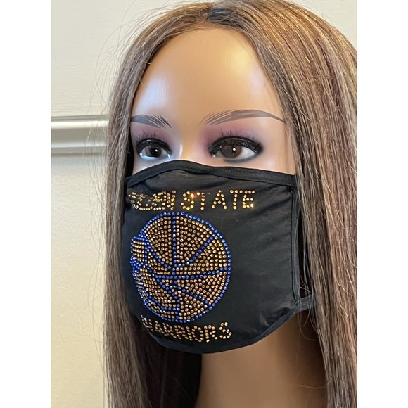 Golden State Warriors Rhinestone Bling Face Mask Washable - Picture 14 of 16